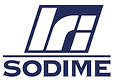 Logo bleu SODIME avec symbole graphique stylisé blanc et bleu au-dessus du nom de l'entreprise en majuscules.